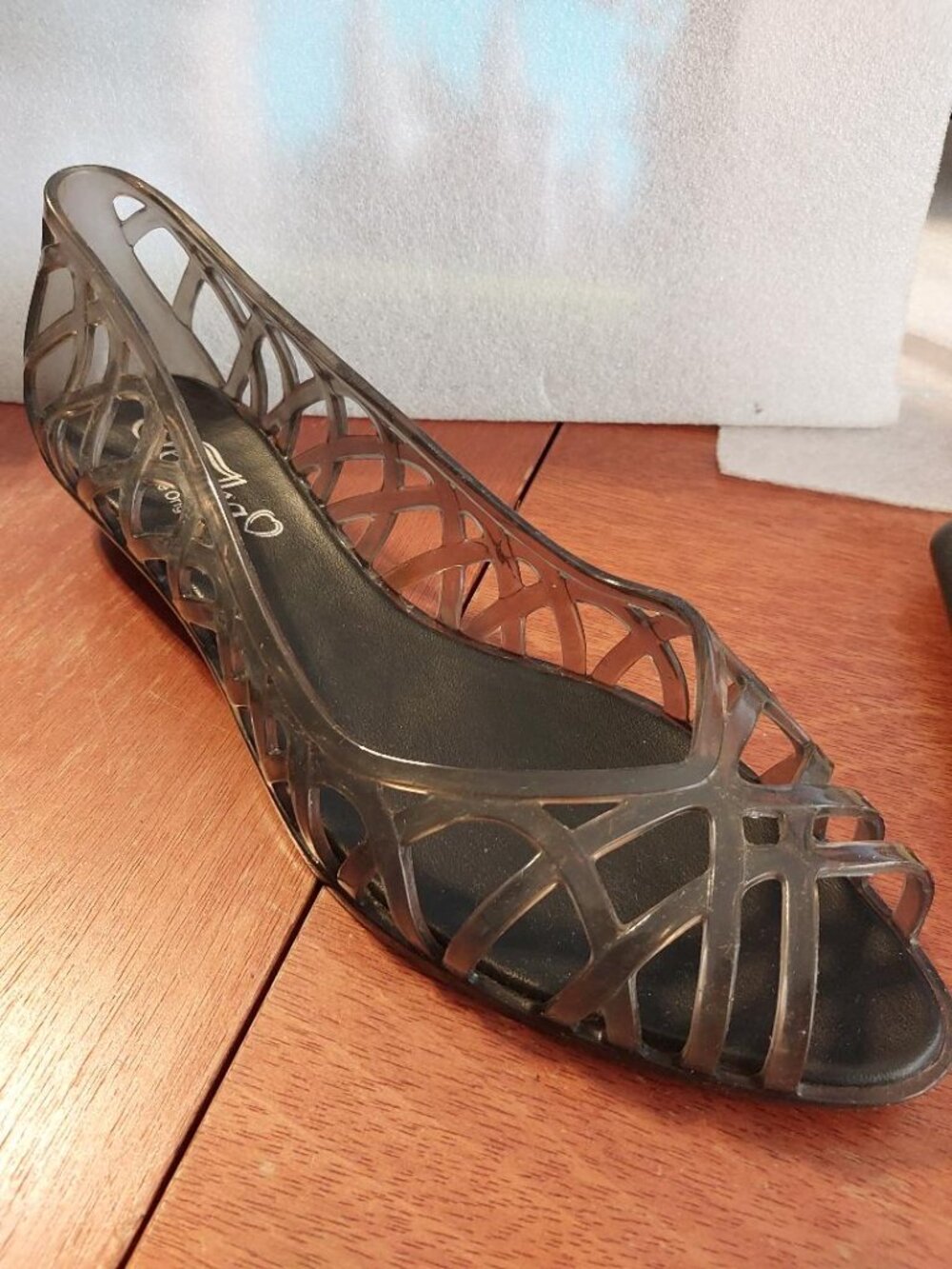 Vintage Grendha Jelly Flat Sandals Dark Clear Flexible PVC Plastic Size 7